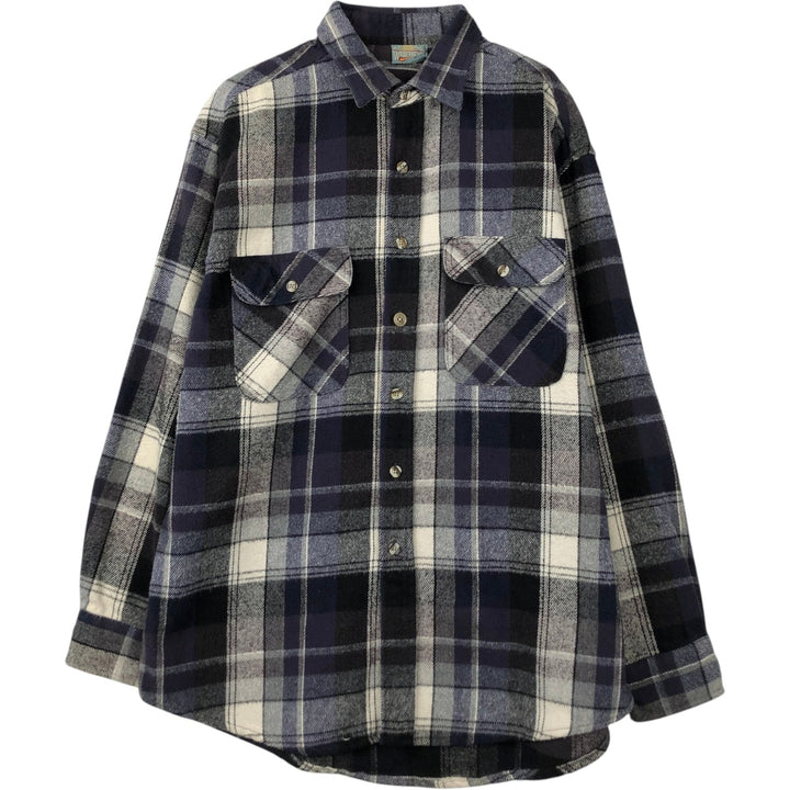 Ozark Wilderness Outfiters Long-Sleeve Flannel Check Shirt, Men's Size L (approx.) unclear gray type Vintage Second Hand