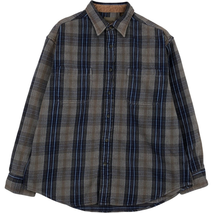 Vintage 90s-00'S St. John's Bay Browny long-sleeved heavy flannel check shirt, size L, men's cotton beige type brown Vintage Second Hand