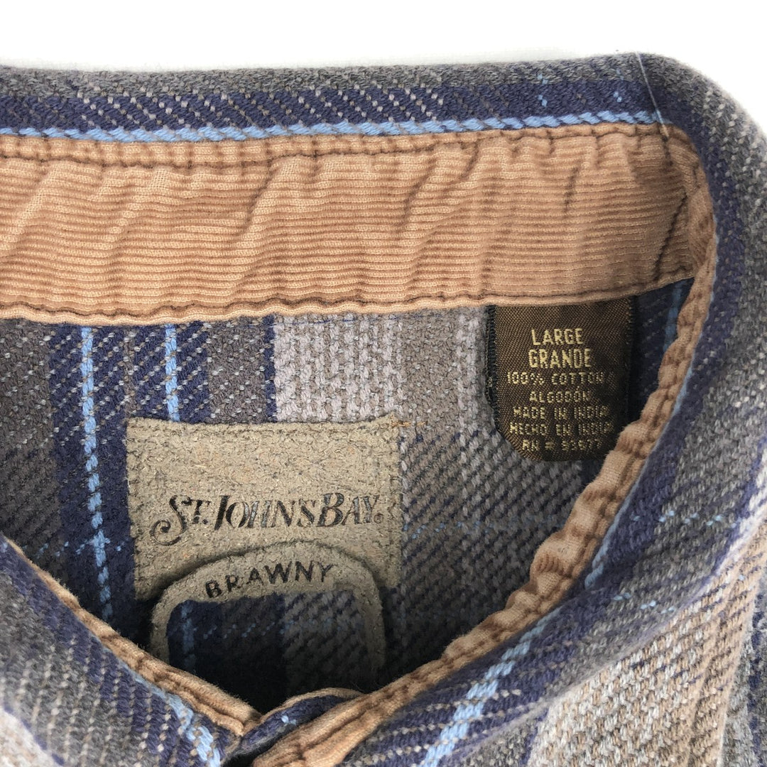 Vintage 90s-00'S St. John's Bay Browny long-sleeved heavy flannel check shirt, size L, men's cotton beige type brown Vintage Second Hand