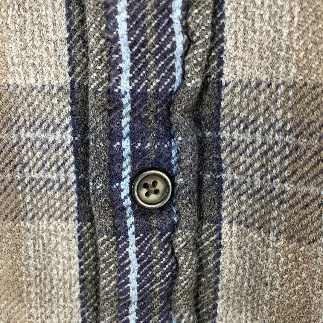 Vintage 90s-00'S St. John's Bay Browny long-sleeved heavy flannel check shirt, size L, men's cotton beige type brown Vintage Second Hand