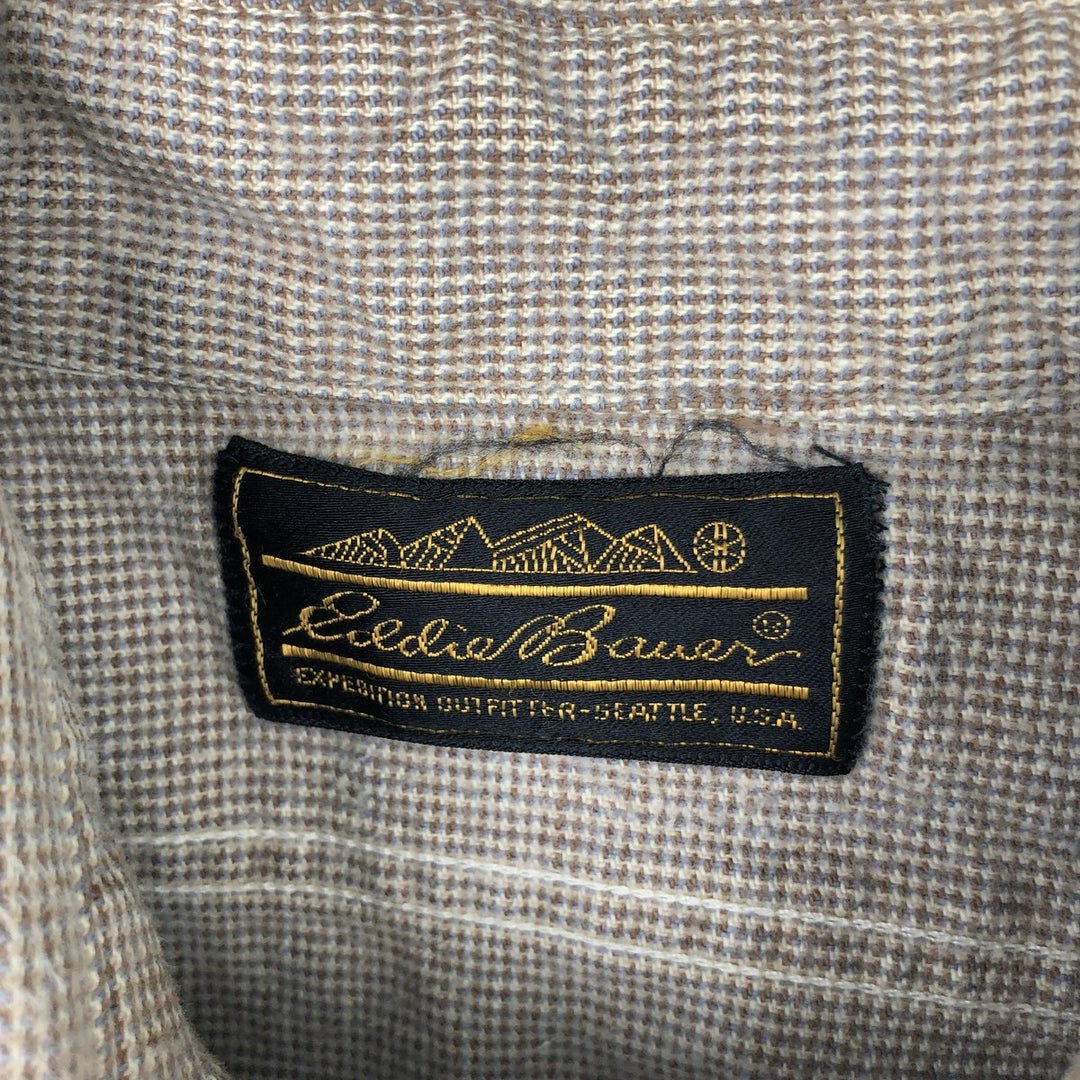 1970'S Eddie Bauer Black Tag Long-Sleeve Flannel Check Shirt, Men's Size L (approx.) unclear brown type Vintage Second Hand