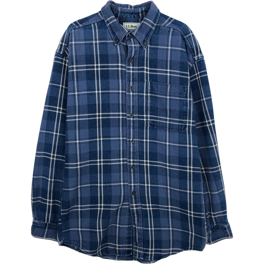 Vintage 1990'S LLBean long-sleeved button-down light flannel check shirt, men's size L (approx.). unclear blue type Vintage Second Hand