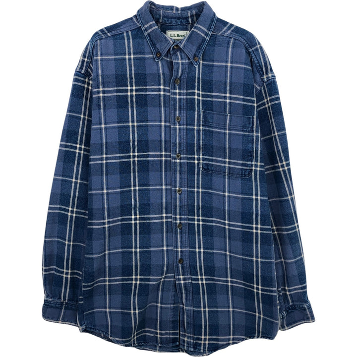 Vintage 1990'S LLBean long-sleeved button-down light flannel check shirt, men's size L (approx.). unclear blue type Vintage Second Hand