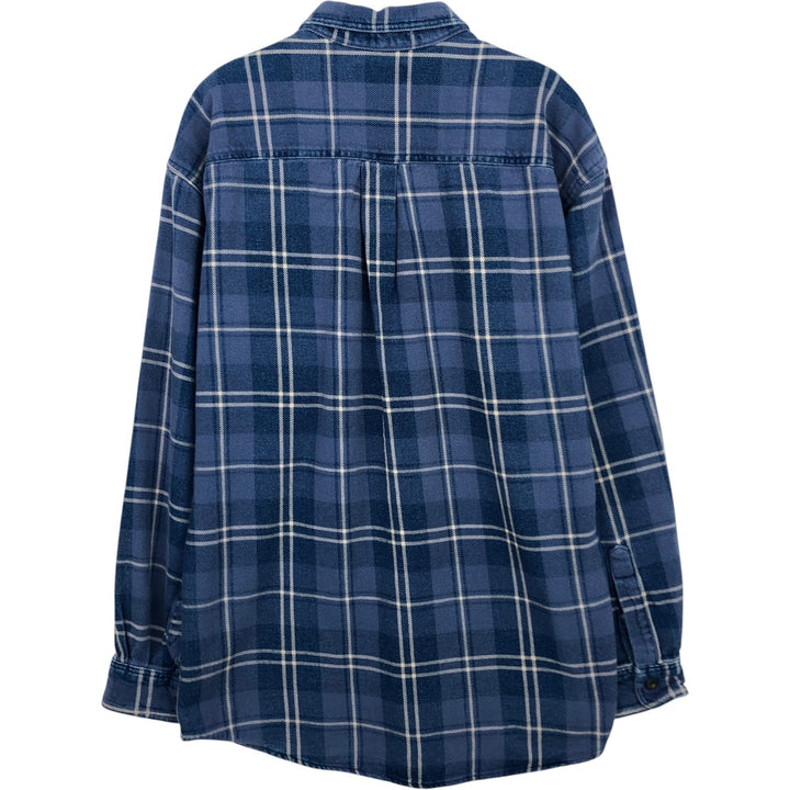 Vintage 1990'S LLBean long-sleeved button-down light flannel check shirt, men's size L (approx.). unclear blue type Vintage Second Hand