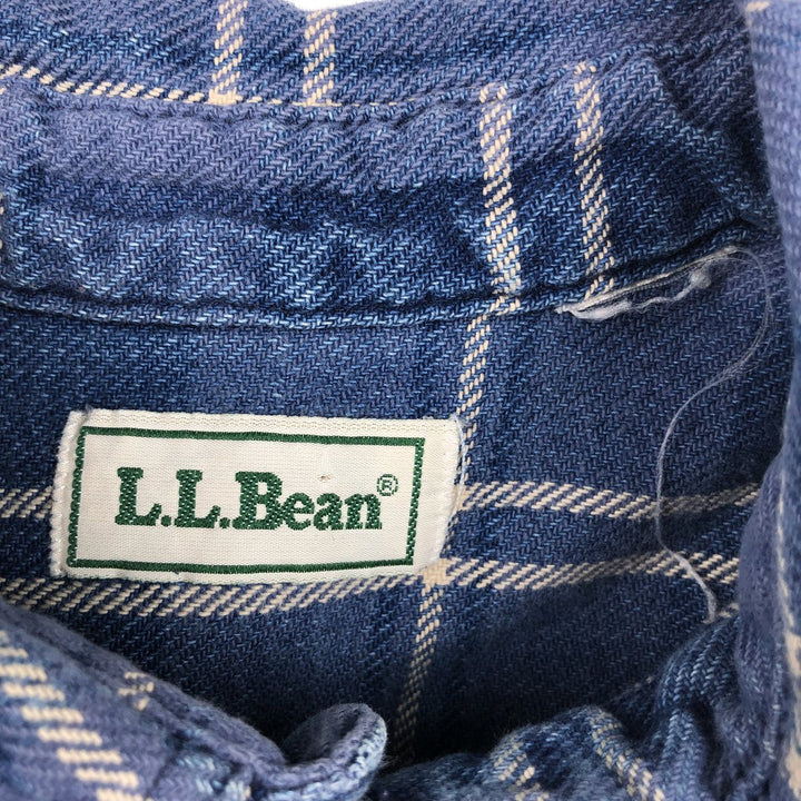 Vintage 1990'S LLBean long-sleeved button-down light flannel check shirt, men's size L (approx.). unclear blue type Vintage Second Hand