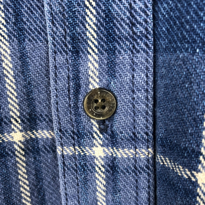 Vintage 1990'S LLBean long-sleeved button-down light flannel check shirt, men's size L (approx.). unclear blue type Vintage Second Hand