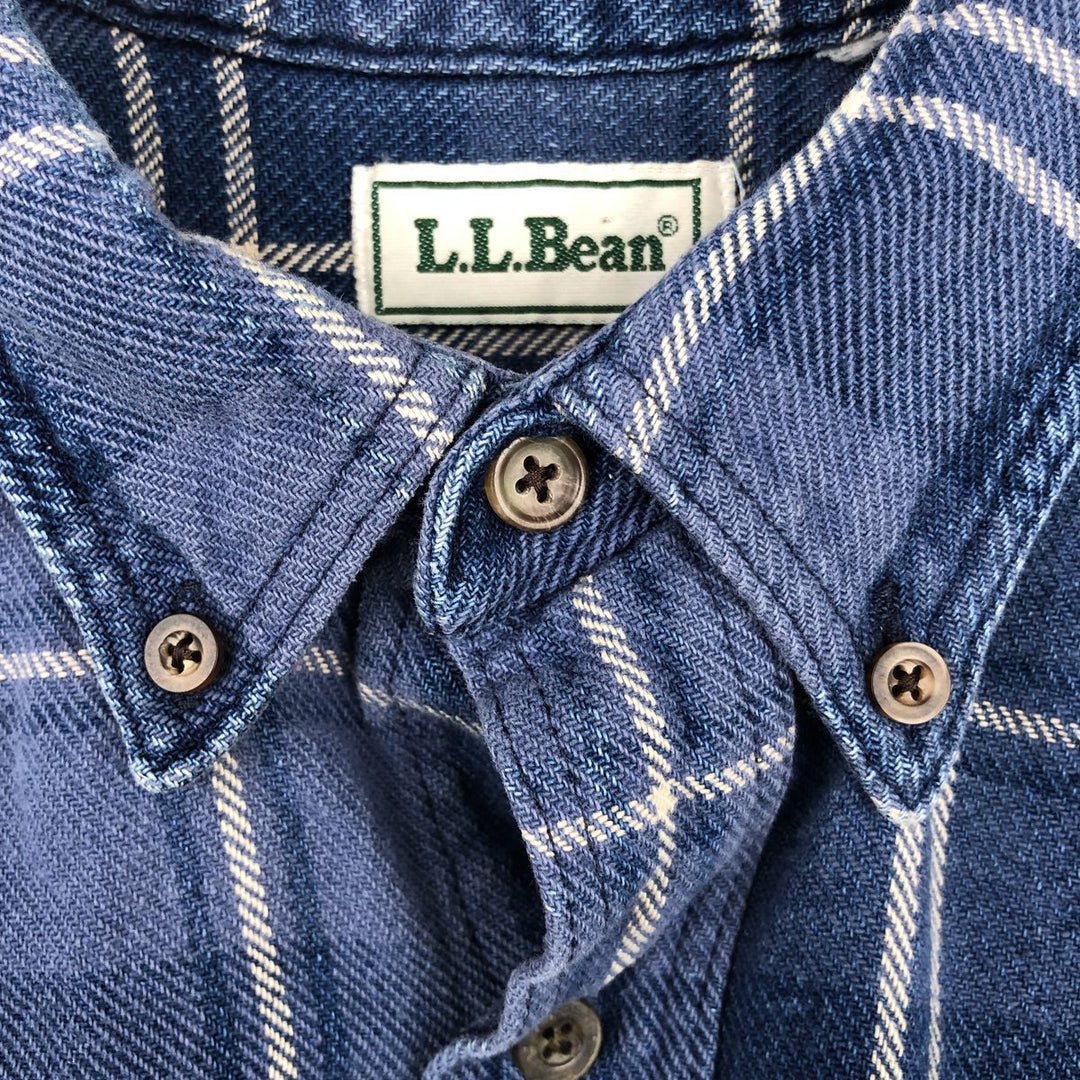 Vintage 1990'S LLBean long-sleeved button-down light flannel check shirt, men's size L (approx.). unclear blue type Vintage Second Hand