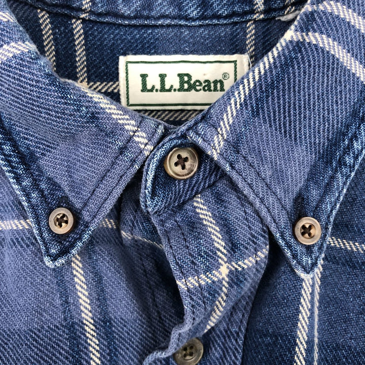 Vintage 1990'S LLBean long-sleeved button-down light flannel check shirt, men's size L (approx.). unclear blue type Vintage Second Hand