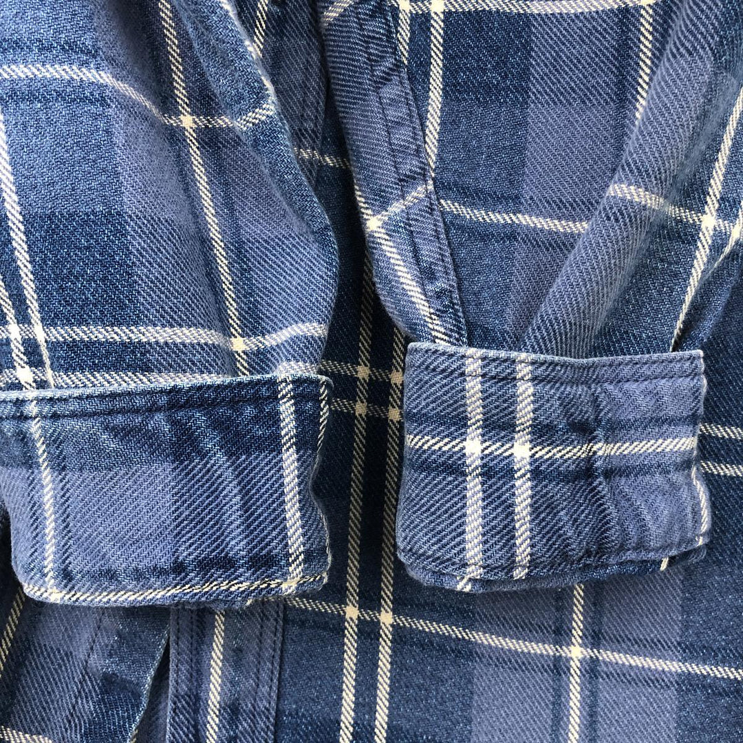 Vintage 1990'S LLBean long-sleeved button-down light flannel check shirt, men's size L (approx.). unclear blue type Vintage Second Hand