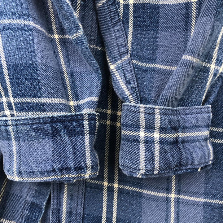 Vintage 1990'S LLBean long-sleeved button-down light flannel check shirt, men's size L (approx.). unclear blue type Vintage Second Hand
