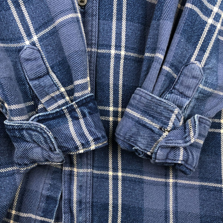 Vintage 1990'S LLBean long-sleeved button-down light flannel check shirt, men's size L (approx.). unclear blue type Vintage Second Hand