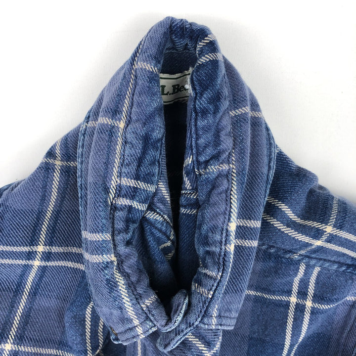 Vintage 1990'S LLBean long-sleeved button-down light flannel check shirt, men's size L (approx.). unclear blue type Vintage Second Hand