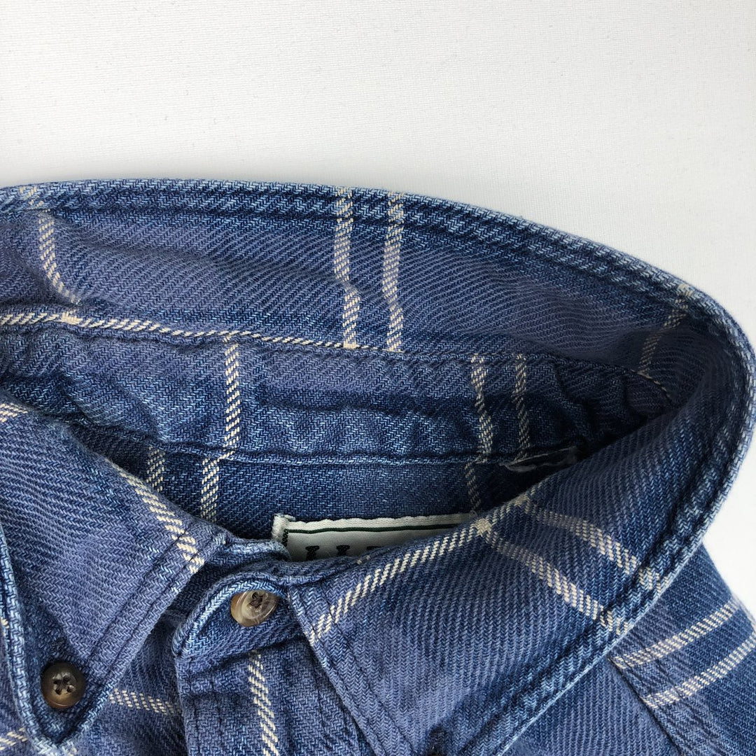 Vintage 1990'S LLBean long-sleeved button-down light flannel check shirt, men's size L (approx.). unclear blue type Vintage Second Hand