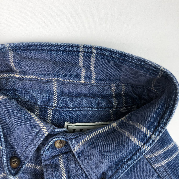 Vintage 1990'S LLBean long-sleeved button-down light flannel check shirt, men's size L (approx.). unclear blue type Vintage Second Hand