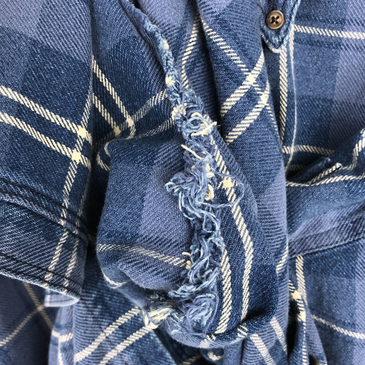 Vintage 1990'S LLBean long-sleeved button-down light flannel check shirt, men's size L (approx.). unclear blue type Vintage Second Hand