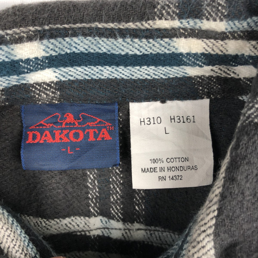 90'S Dakota DAKOTA Long Sleeve Heavy Flannel Check Shirt Men's Size L Vintage cotton black type Vintage Second Hand