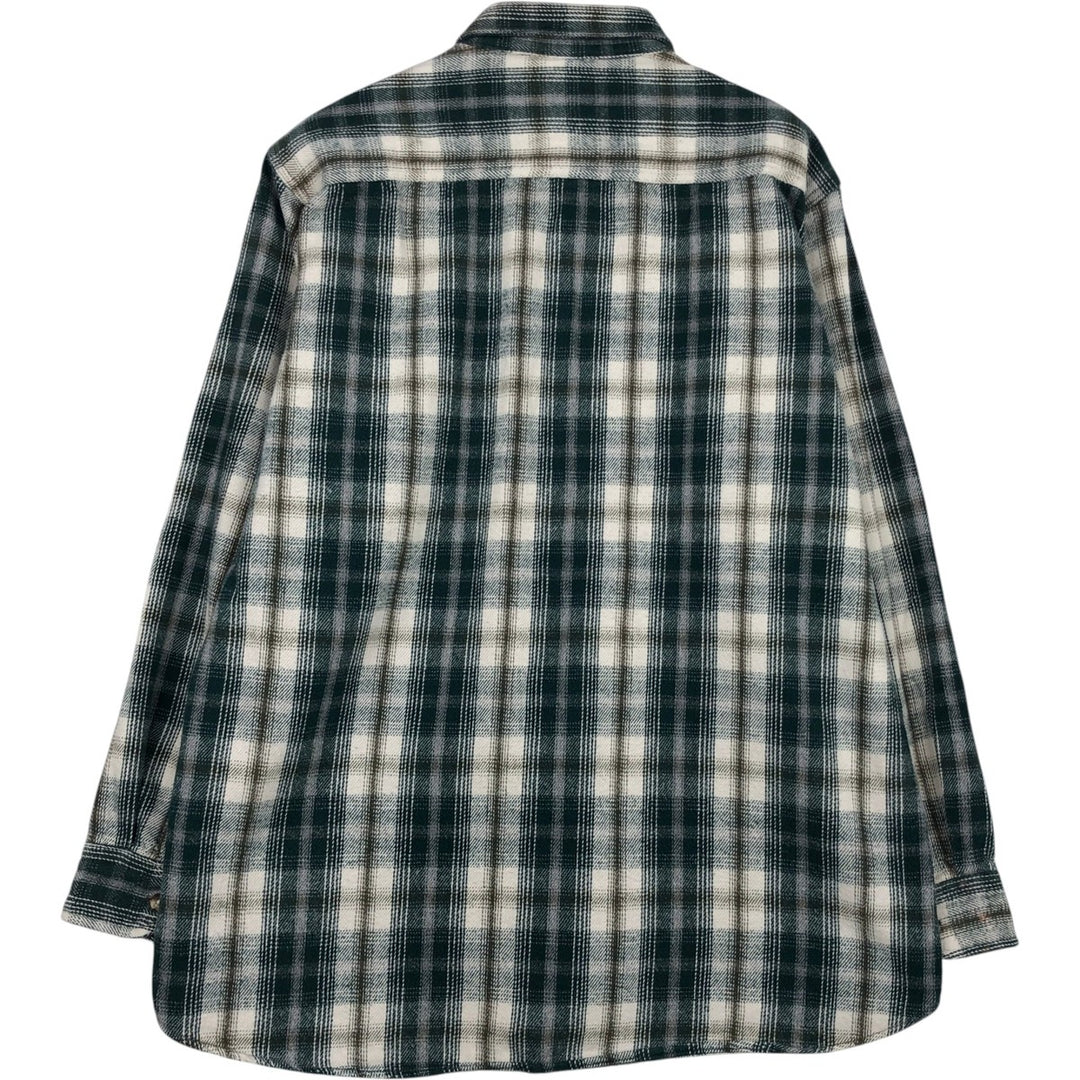 90'S FIELD and STREAM Long-Sleeve Heavy Flannel Check Shirt, Men's Size XL (Equivalent), Vintage cotton Green type dark green Vintage Second Hand