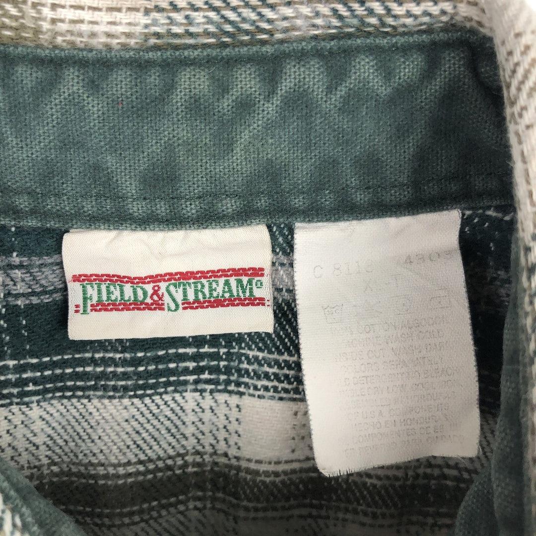 90'S FIELD and STREAM Long-Sleeve Heavy Flannel Check Shirt, Men's Size XL (Equivalent), Vintage cotton Green type dark green Vintage Second Hand
