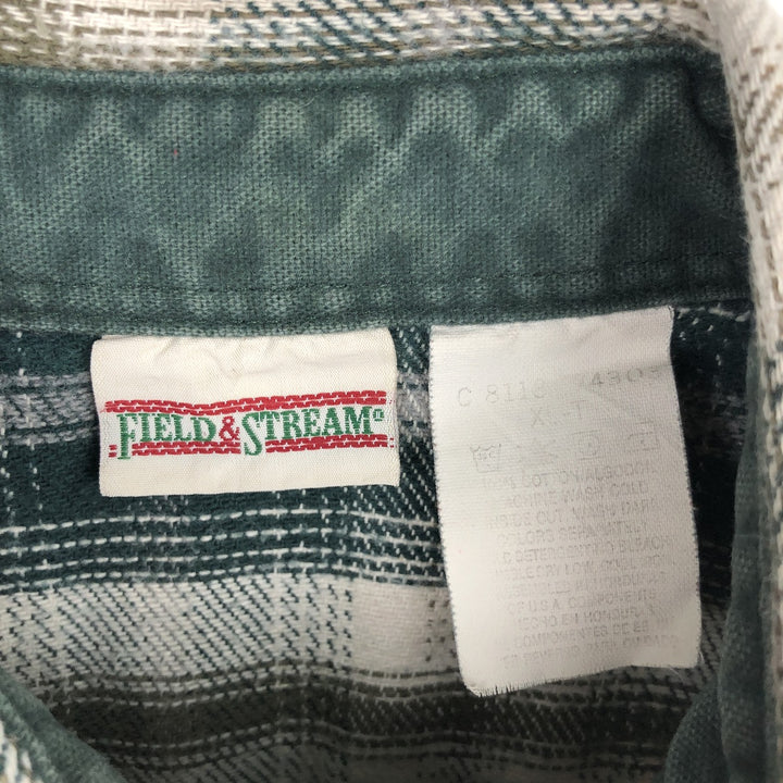 90'S FIELD and STREAM Long-Sleeve Heavy Flannel Check Shirt, Men's Size XL (Equivalent), Vintage cotton Green type dark green Vintage Second Hand