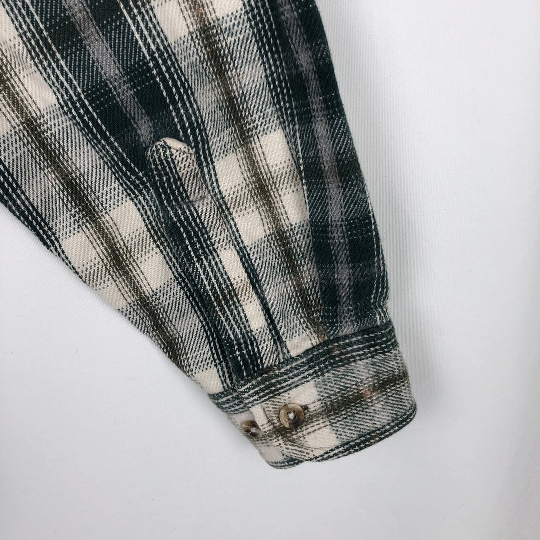 90'S FIELD and STREAM Long-Sleeve Heavy Flannel Check Shirt, Men's Size XL (Equivalent), Vintage cotton Green type dark green Vintage Second Hand