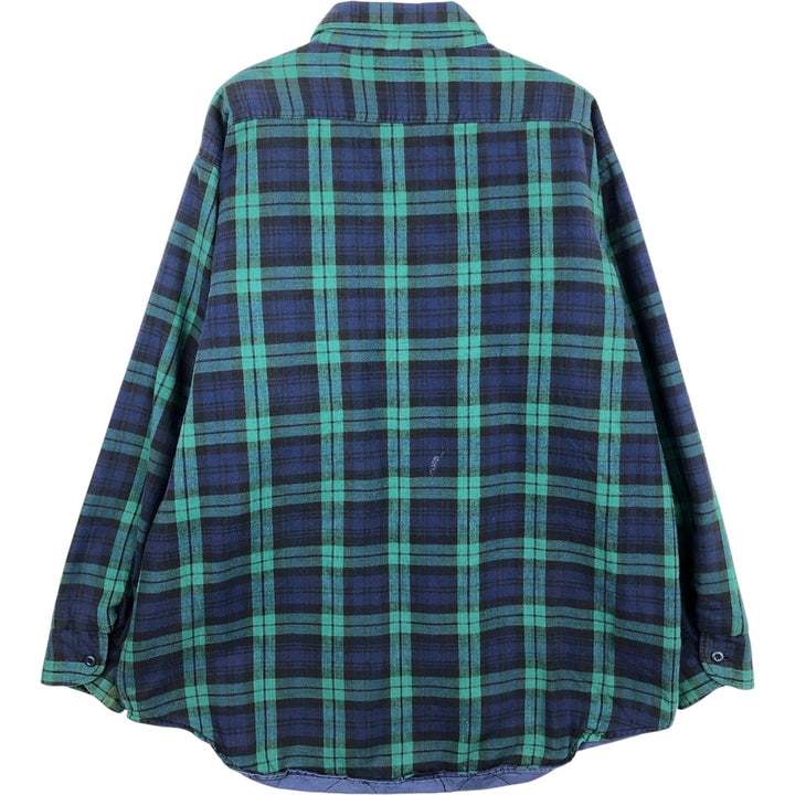 LLBean Blackwatch Check Padded Long-Sleeve Heavy Flannel Check Shirt, Men's Size L (approx.) unclear blue type Vintage Second Hand