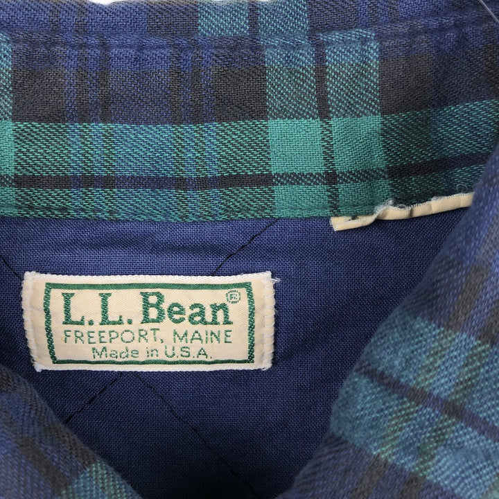 LLBean Blackwatch Check Padded Long-Sleeve Heavy Flannel Check Shirt, Men's Size L (approx.) unclear blue type Vintage Second Hand