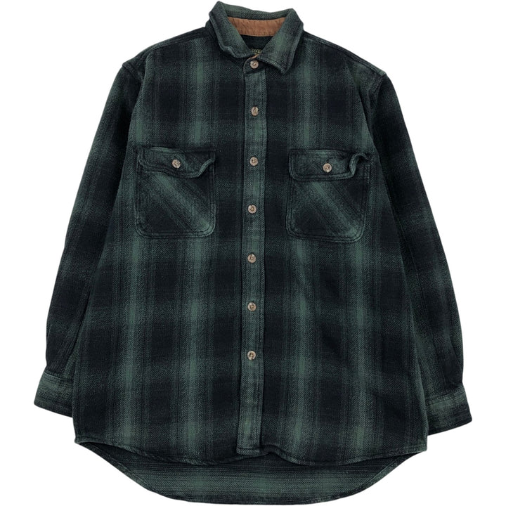 FIELDandSTREAM Ombre Check Long-Sleeve Heavy Flannel Check Shirt (Men's Size M) cotton green type Vintage Second Hand
