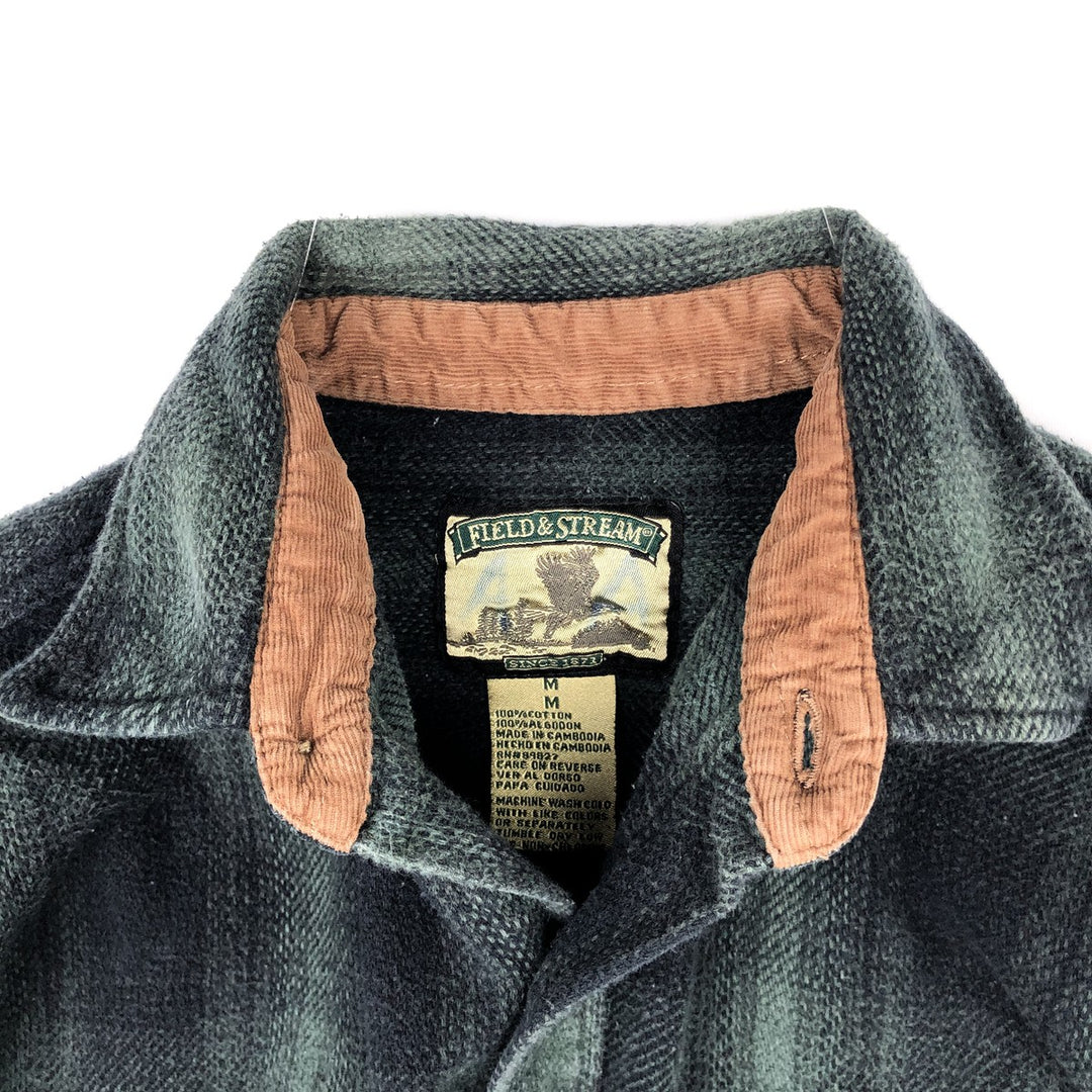 FIELDandSTREAM Ombre Check Long-Sleeve Heavy Flannel Check Shirt (Men's Size M) cotton green type Vintage Second Hand