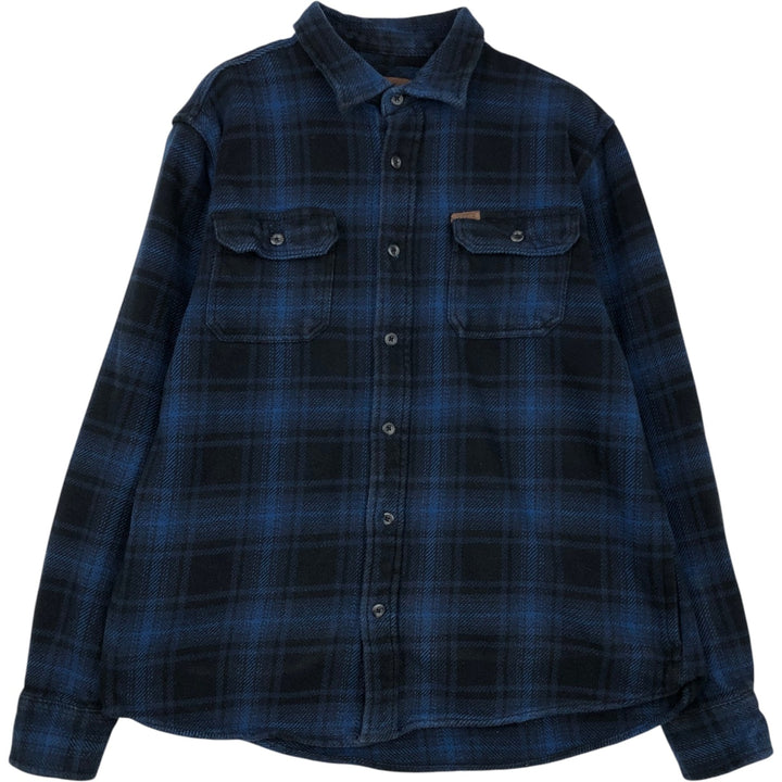 Orvis Ombre Check Long-Sleeve Heavy Flannel Check Shirt, Men's Size L (approx.), Flap Pockets cotton blue type Vintage Second Hand