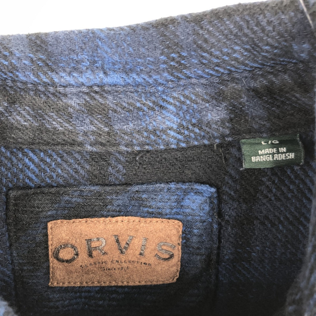 Orvis Ombre Check Long-Sleeve Heavy Flannel Check Shirt, Men's Size L (approx.), Flap Pockets cotton blue type Vintage Second Hand