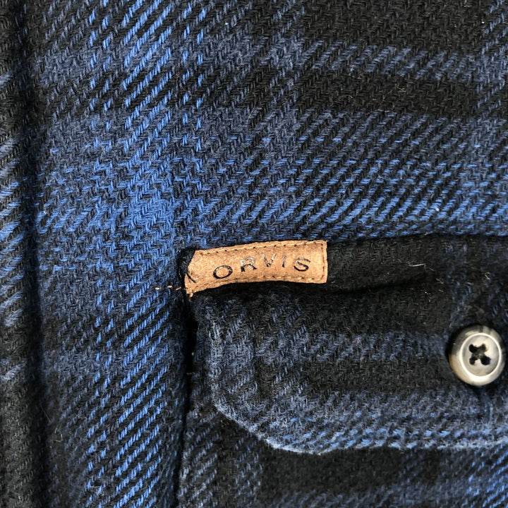 Orvis Ombre Check Long-Sleeve Heavy Flannel Check Shirt, Men's Size L (approx.), Flap Pockets cotton blue type Vintage Second Hand