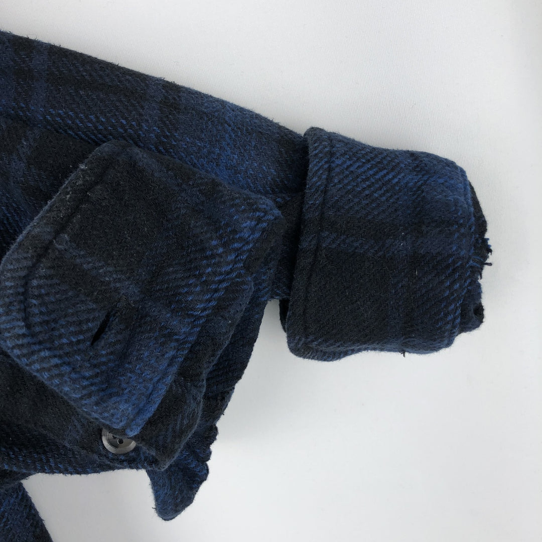 Orvis Ombre Check Long-Sleeve Heavy Flannel Check Shirt, Men's Size L (approx.), Flap Pockets cotton blue type Vintage Second Hand