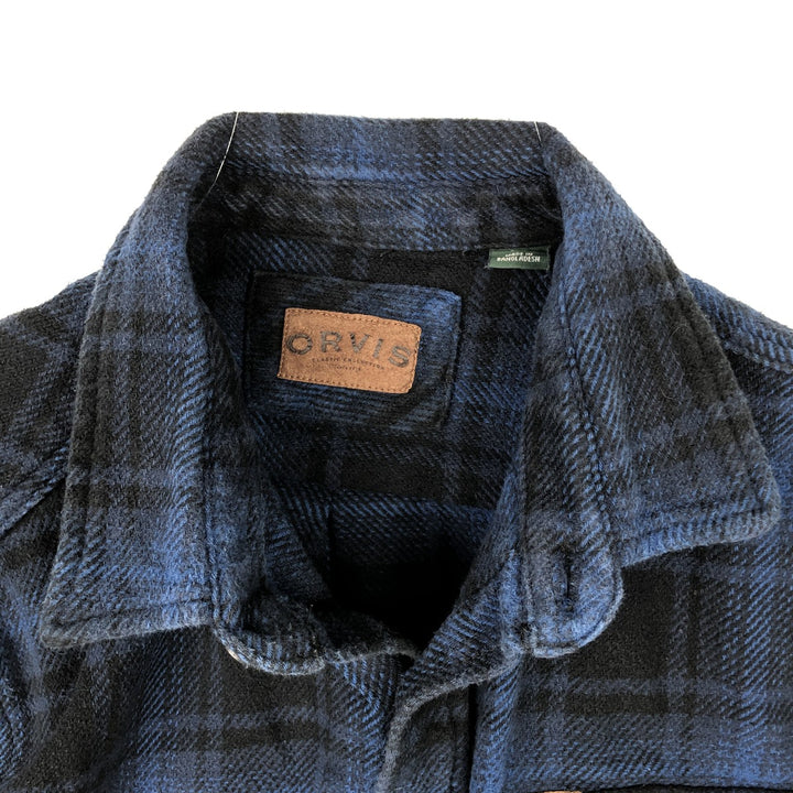 Orvis Ombre Check Long-Sleeve Heavy Flannel Check Shirt, Men's Size L (approx.), Flap Pockets cotton blue type Vintage Second Hand