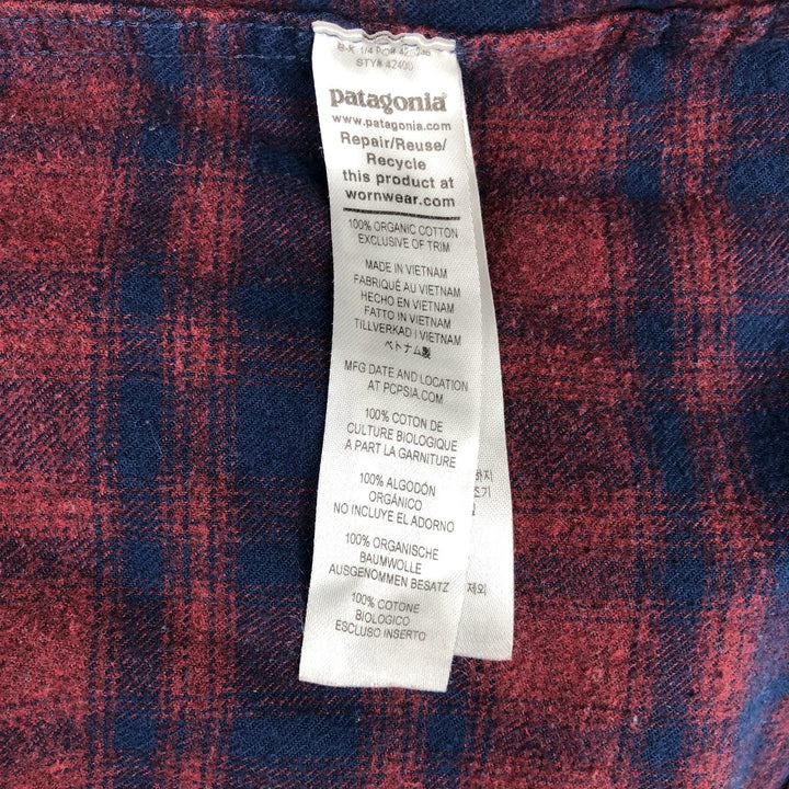 Patagonia Organic Cotton 42400FA22 Box Shirt, Long Sleeve, Flannel Check Shirt, Men's Size L (approx.) Organic cotton red type Vintage Second Hand