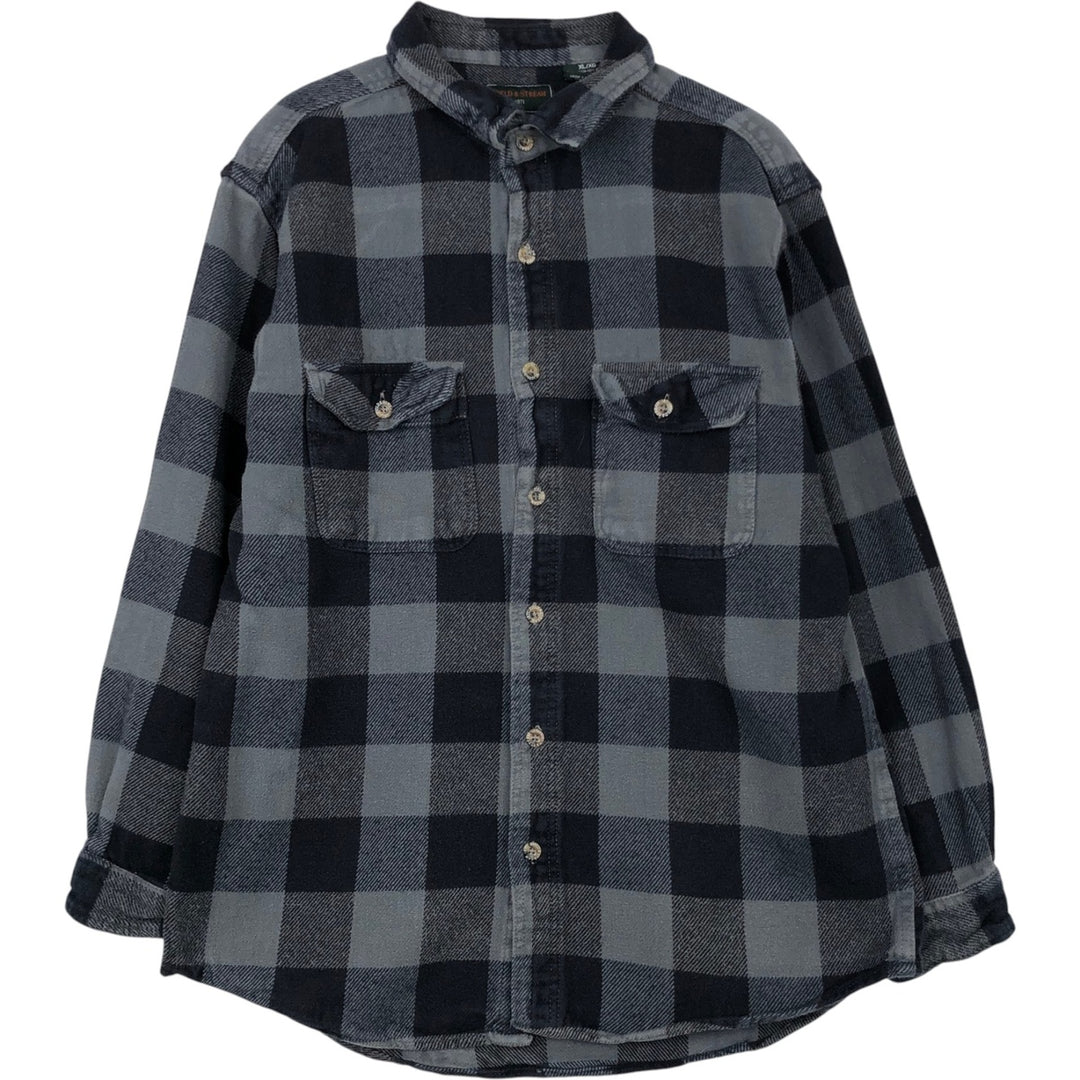 Field & Stream Buffalo Check Long Sleeve Heavy Flannel Check Shirt, Men's Size XL cotton gray type Vintage Second Hand