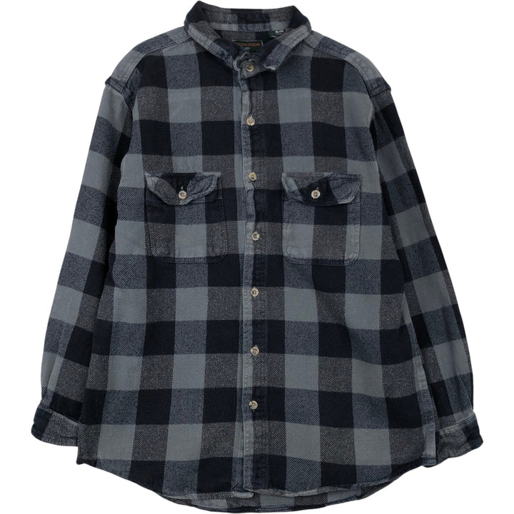 Field & Stream Buffalo Check Long Sleeve Heavy Flannel Check Shirt, Men's Size XL cotton gray type Vintage Second Hand