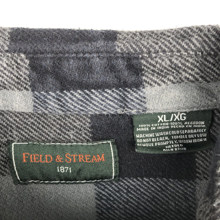 Field & Stream Buffalo Check Long Sleeve Heavy Flannel Check Shirt, Men's Size XL cotton gray type Vintage Second Hand