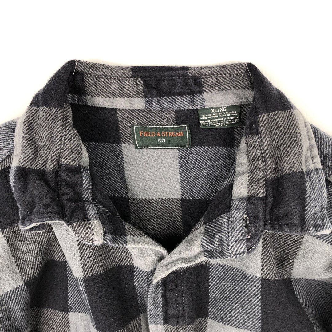 Field & Stream Buffalo Check Long Sleeve Heavy Flannel Check Shirt, Men's Size XL cotton gray type Vintage Second Hand