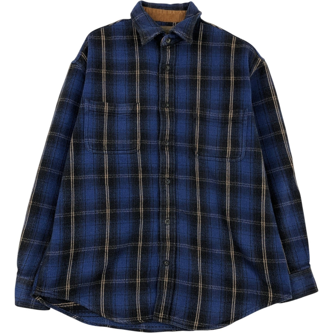 90s-00'S St. John's Bay Ombre Check Long-Sleeve Heavy Flannel Check Shirt, Men's Size L (Equivalent), Vintage cotton blue type Vintage Second Hand
