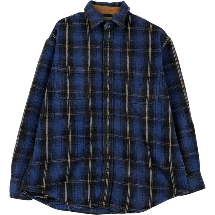 90s-00'S St. John's Bay Ombre Check Long-Sleeve Heavy Flannel Check Shirt, Men's Size L (Equivalent), Vintage cotton blue type Vintage Second Hand