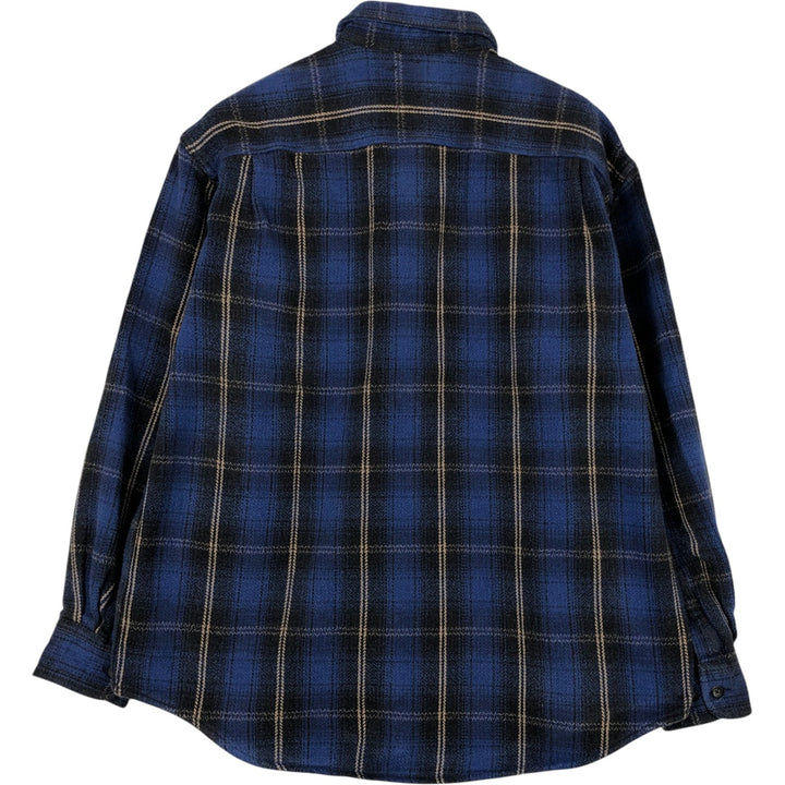 90s-00'S St. John's Bay Ombre Check Long-Sleeve Heavy Flannel Check Shirt, Men's Size L (Equivalent), Vintage cotton blue type Vintage Second Hand