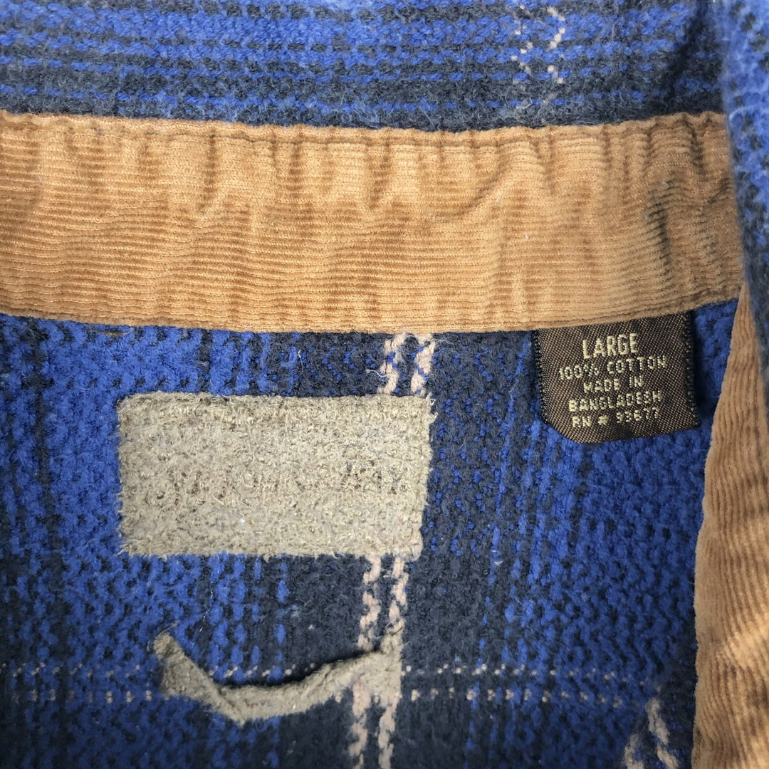 90s-00'S St. John's Bay Ombre Check Long-Sleeve Heavy Flannel Check Shirt, Men's Size L (Equivalent), Vintage cotton blue type Vintage Second Hand