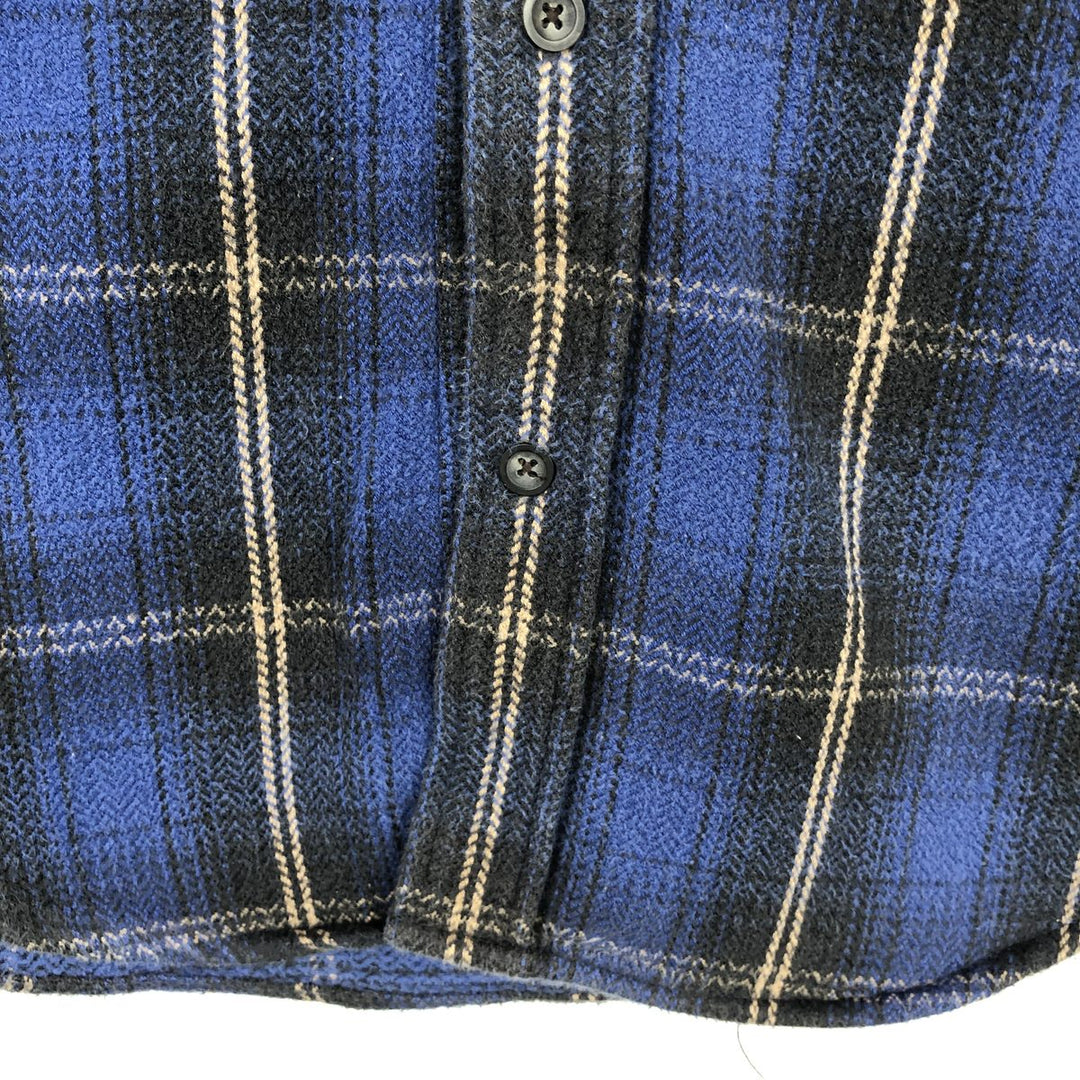 90s-00'S St. John's Bay Ombre Check Long-Sleeve Heavy Flannel Check Shirt, Men's Size L (Equivalent), Vintage cotton blue type Vintage Second Hand