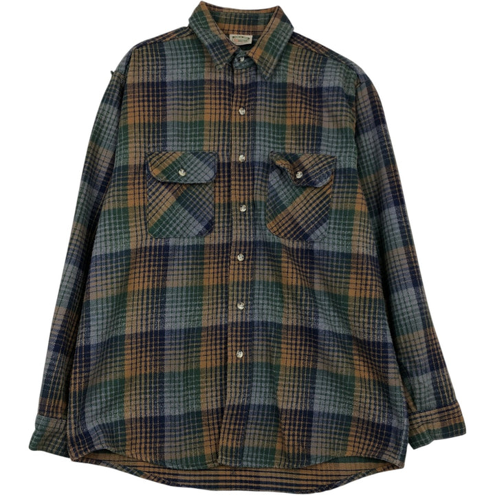 90'S Vintage Five Brother Long Sleeve Flannel Check Shirt, Made in USA, Men's Size L cotton brown type Vintage Second Hand