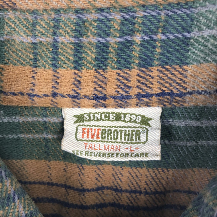 90'S Vintage Five Brother Long Sleeve Flannel Check Shirt, Made in USA, Men's Size L cotton brown type Vintage Second Hand