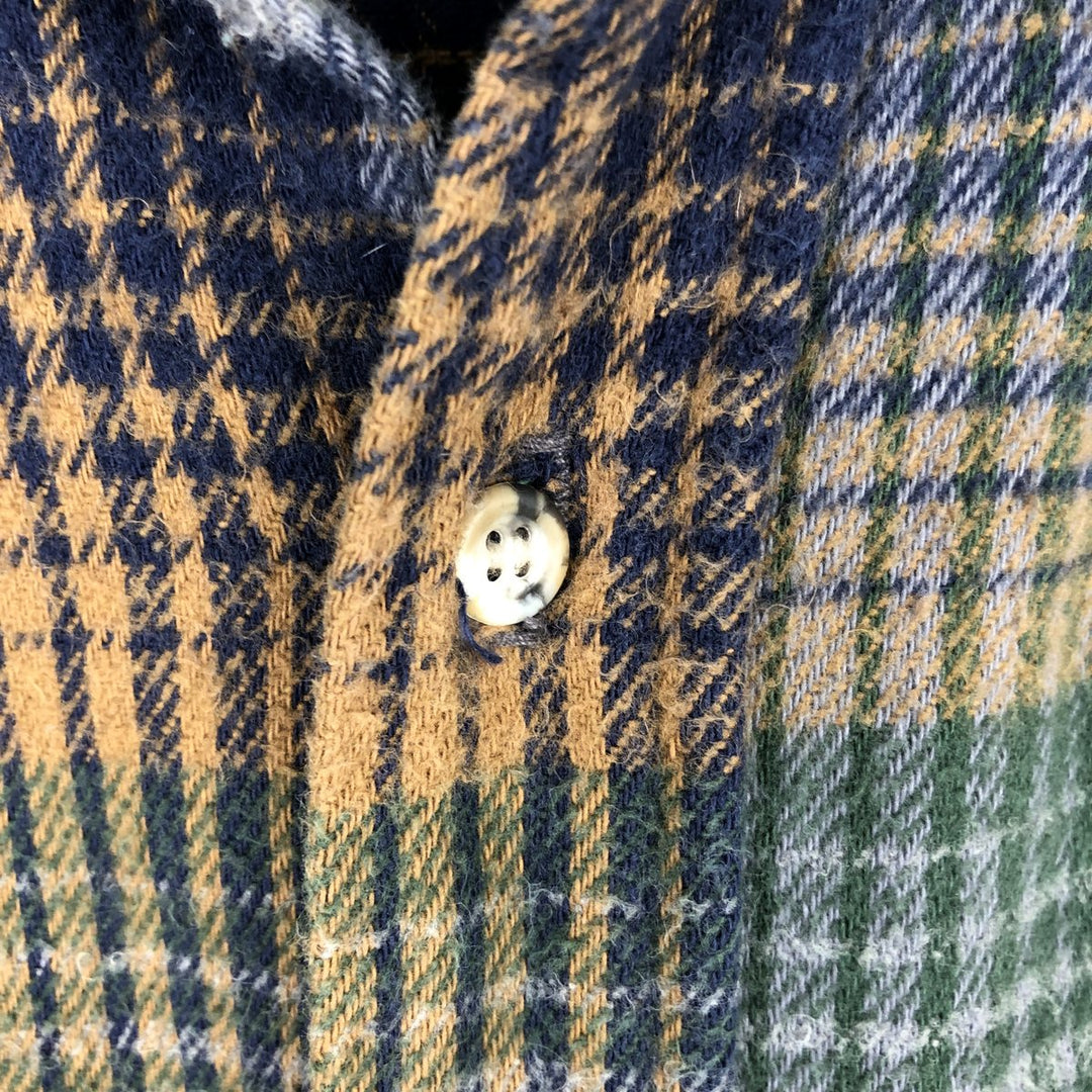 90'S Vintage Five Brother Long Sleeve Flannel Check Shirt, Made in USA, Men's Size L cotton brown type Vintage Second Hand