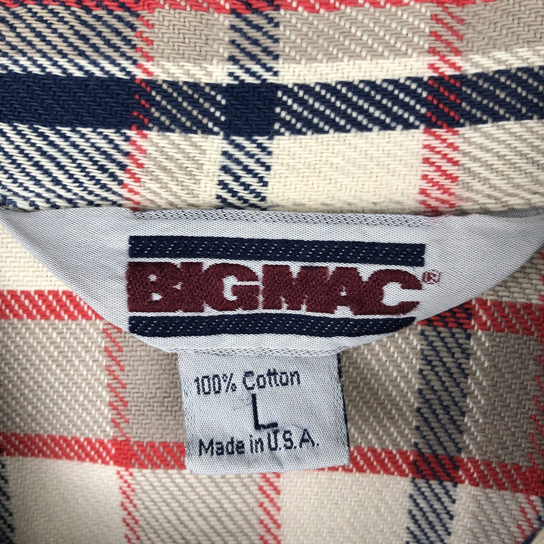 80'S Big Mac Long-Sleeve Flannel Check Shirt, Made in USA, Men's Size L (Equivalent), Vintage cotton Beige type Vintage Second Hand