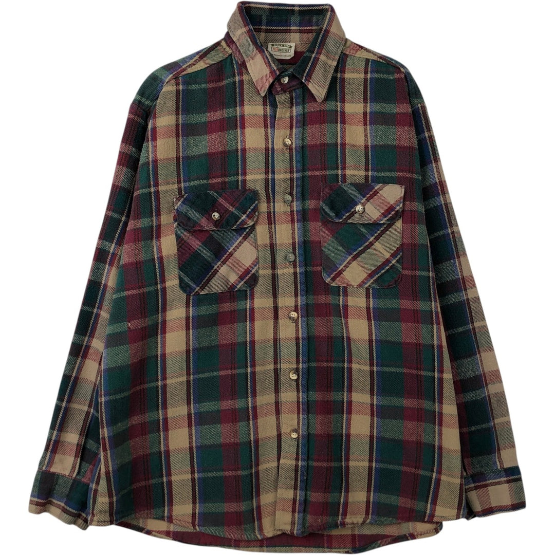 90'S Five Brother Long-Sleeve Flannel Check Shirt, Men's Size L (approx.) cotton Beige type Vintage Second Hand