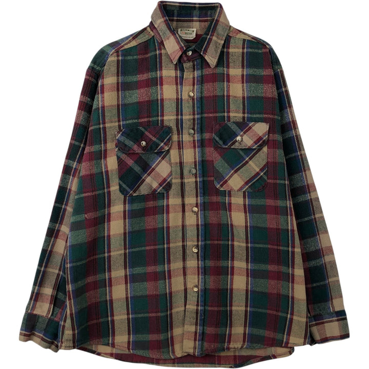 90'S Five Brother Long-Sleeve Flannel Check Shirt, Men's Size L (approx.) cotton Beige type Vintage Second Hand