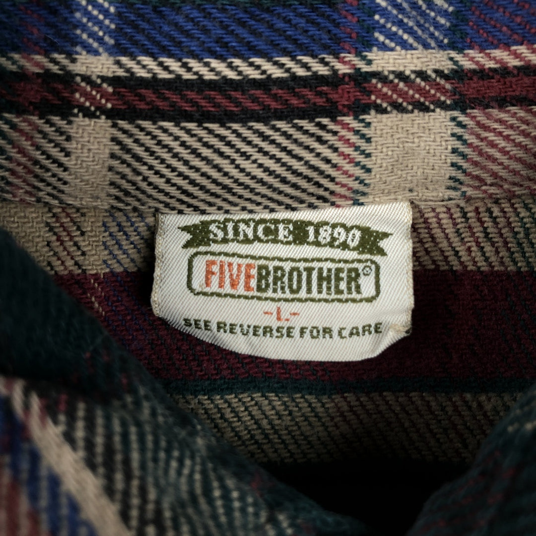 90'S Five Brother Long-Sleeve Flannel Check Shirt, Men's Size L (approx.) cotton Beige type Vintage Second Hand